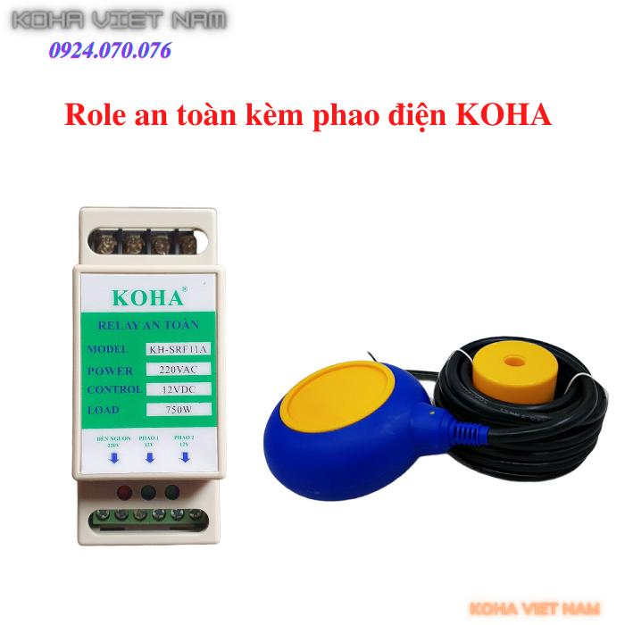 Bộ Rơle an toàn cho phao điện chống cạn và chống tràn kèm Phao điện KOHA - Role an toàn chuyển nguồn 220V thành 12V
