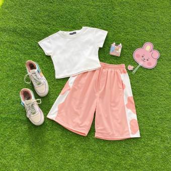 Set đồ bộ nữ áo croptop-Phối quần đùi bò sữa siêu xinh,mặc đi chơi ,mặc nhà đều đẹp