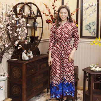 MAYBI - Đầm sơ mi cổ trụ form dài Camisera-sleeves bib-neck long dress