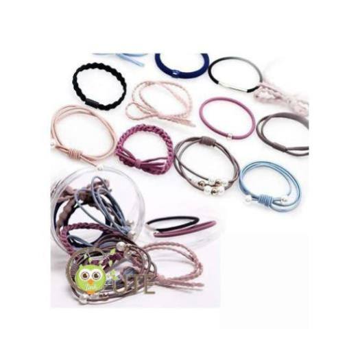 Dây buộc tóc mềm Hàn Quốc họa tiết mix nhiều màu tặng kèm hộp đựng giá rẻ