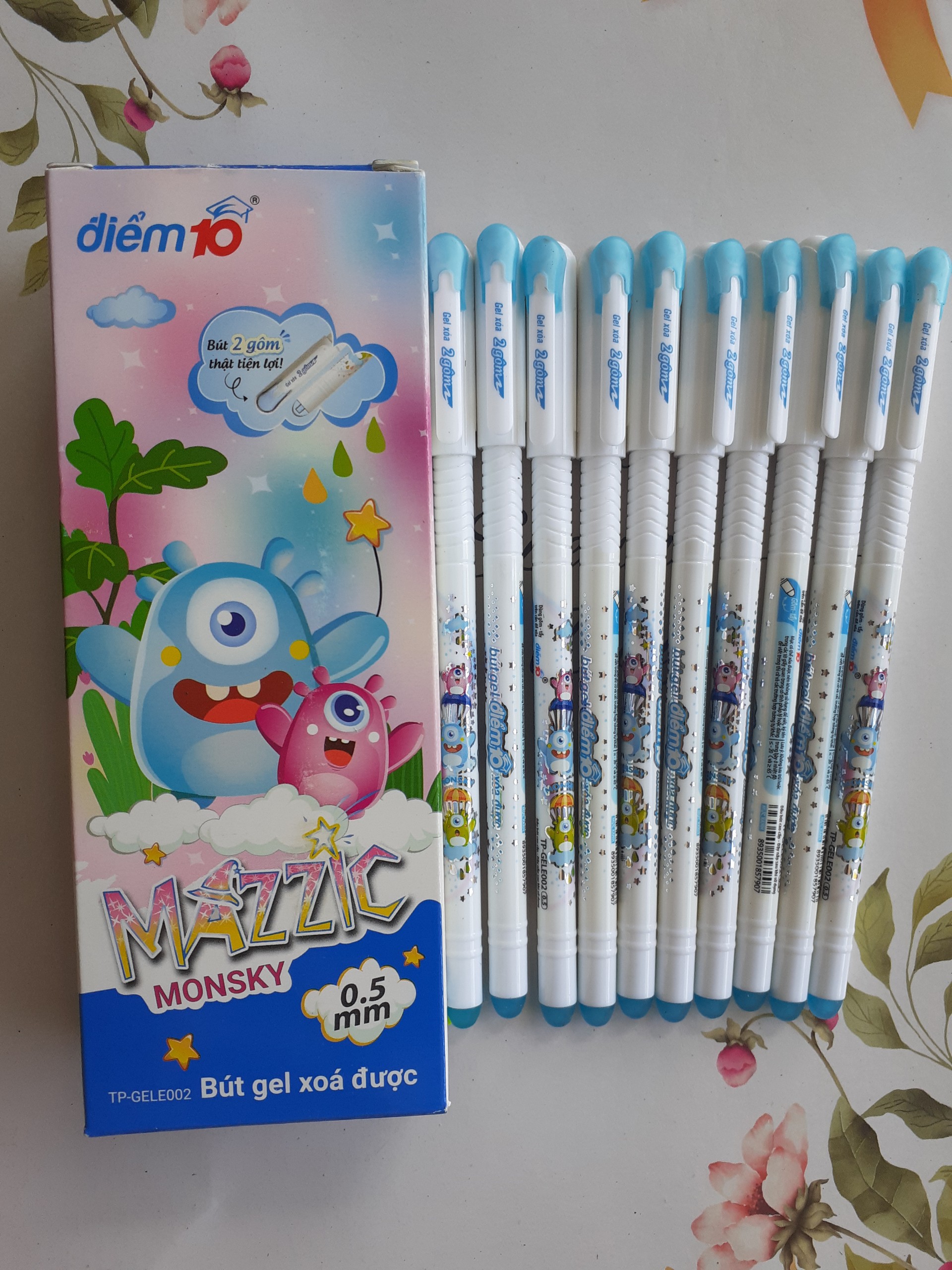 [Có sẵn][Chính hãng] Combo 10 cây Bút Gel xóa được  Thiên Long Điểm 10  TP-GEL E002 mực xanh,2 gôm tiện lợi
