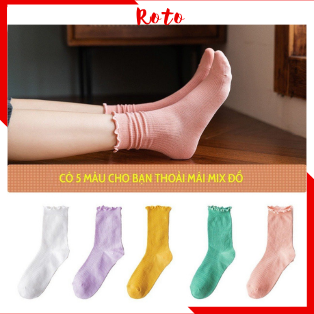 Tất cổ cao nhún cổ phong cách Hàn Quốc, sét tất nhún trơn màu A25
