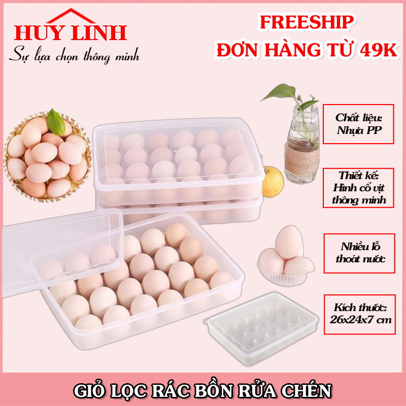 Khay đựng trứng 24 quả có nắp đậy bảo quản tủ lạnh 6786 hàng Việt Nhật cao cấp, (KTVN), Huy Linh