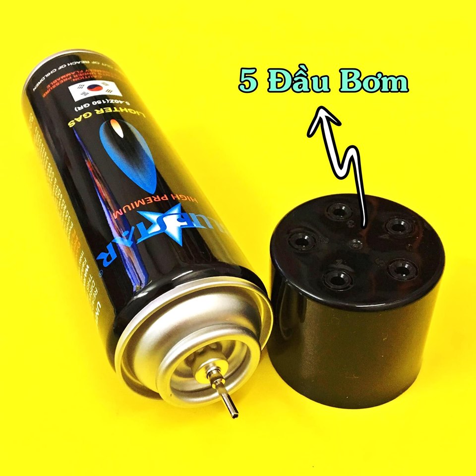 Chai gas bơm cho bật lửa tặng kèm 5 đầu bơm tiện lợi có thể bơm được tất cả các loại bật lửa