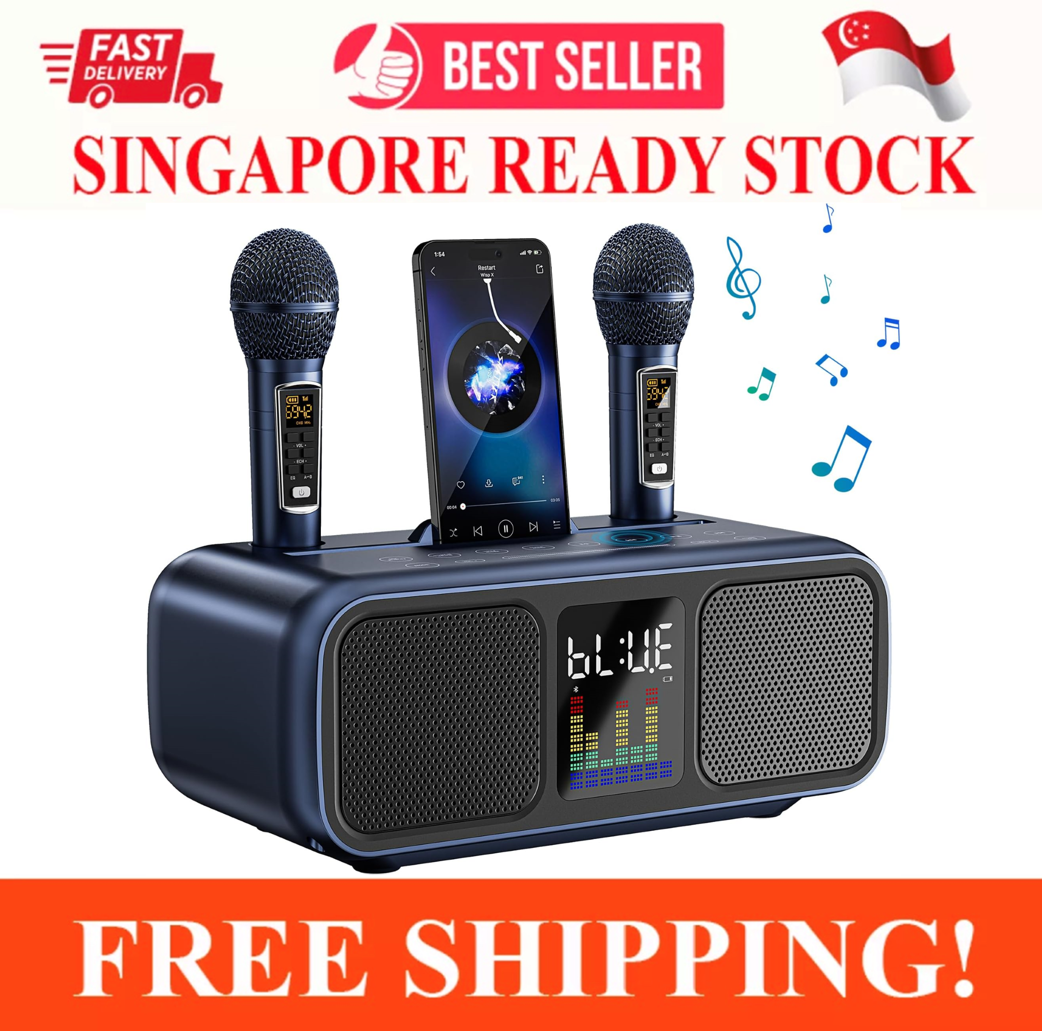 LATEST PORTABLE KARAOKE SD318 MACHINE WITH 2 WIRELESS MICROPHONES LED SCREEN AND BLUETOOTH KTV SPEAKER SUPPORTS AUX USB TYPE C TF CARD IDEAL FOR HOME PARTY AND OUTDOOR ACTIVITES PERFECT FOR ADLUTS AND KIDS