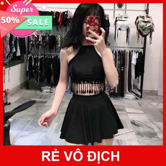 Bikini 2 mảnh váy lưng cao che bụng mix áo yếm tua rua baby 2023