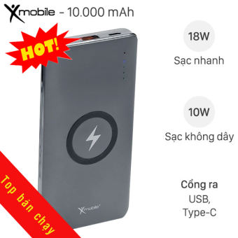 Pin sạc dự phòng Polymer 10000mAh Không dây Type C PD QC3.0 Xmobile P66D Xám(Like new)
