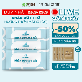 Combo 03 túi 60 cái khăn lạnh cao cấp EcoWipes hương thơm mát loại 1 tờ dùng 1 lần không cồn không paraben an toàn khi sử dụng