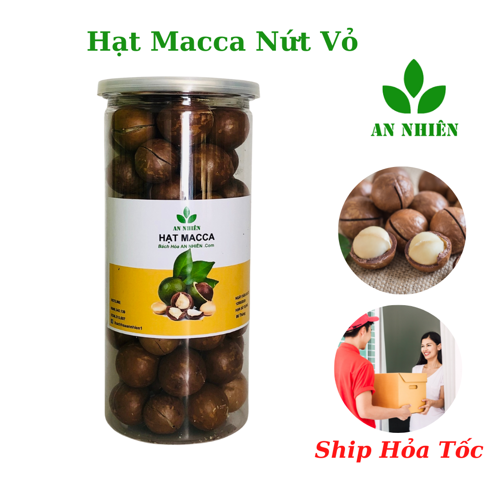 Hạt macca sấy nứt vỏ 500g An Nhiên, đồ ăn vặt dinh dưỡng tốt cho sức khỏe