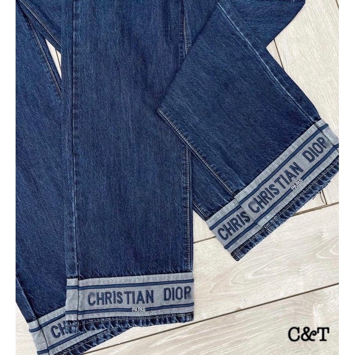 Quần ống rộng xanh dlor đẹp quần jeans nữ ống suông lưng cao