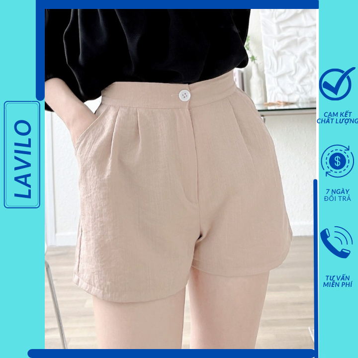 Quần sort đùi nữ ống rộng chất liệu vãi đũi xướt cao cấp thoáng mát thời trang cute LAVILO