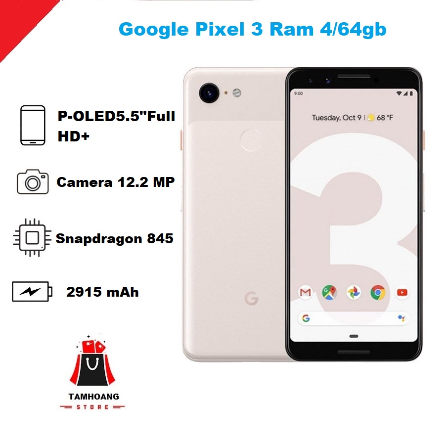 Google pixel 3 điện thoại gg chip snapdragon 845 ram 4g/64gb/128gb. chơi game tốt quốc tế, cũ giá rẻ