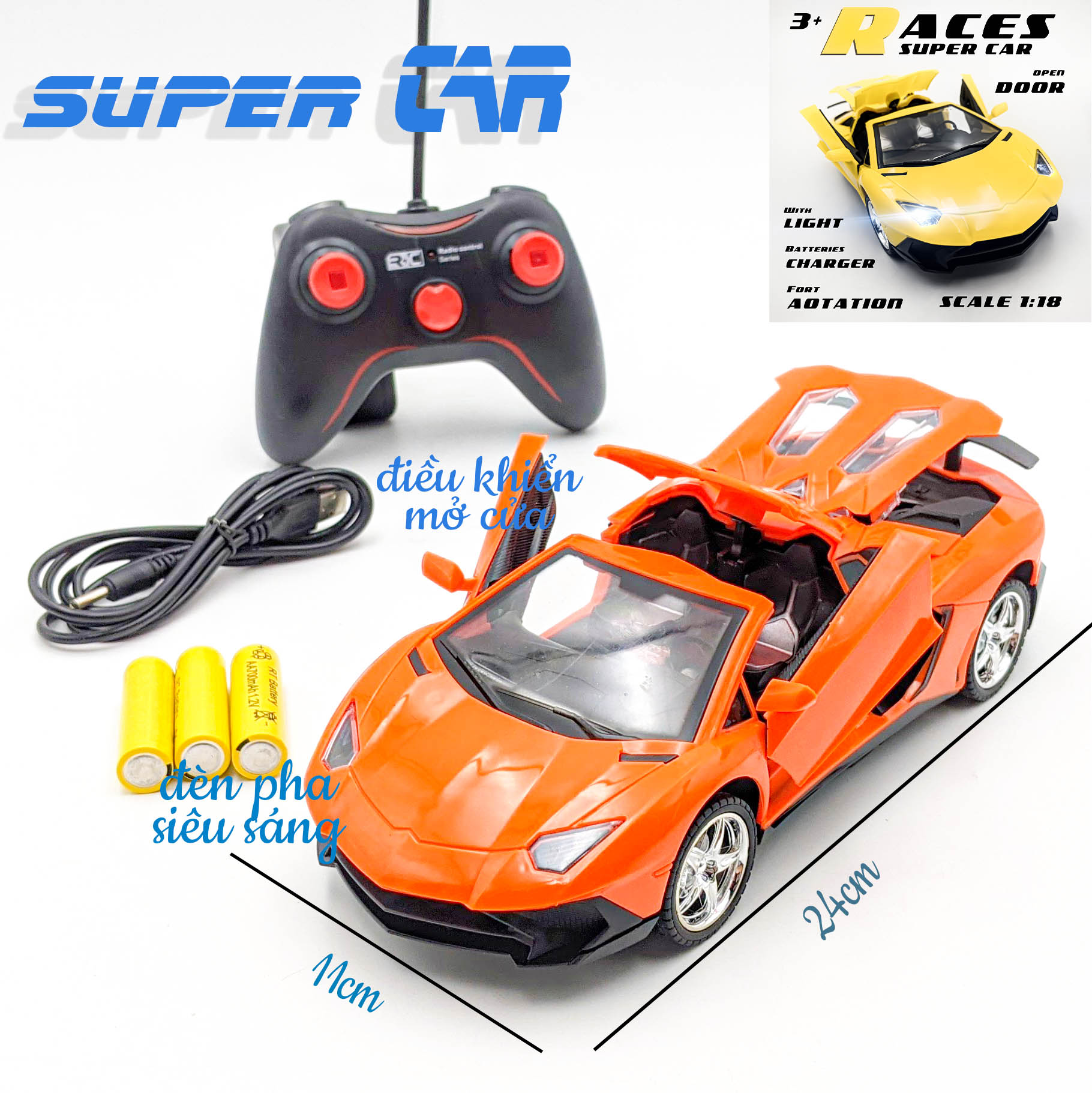 [Hoàn tiền 6%][HCM]Xe Điều Khiển Từ Xa Lamboghini-Ferrari Đóng Mở Cửa Đèn Pha Siêu Bền