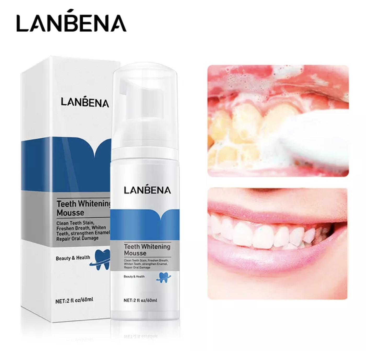 Nassmei bọt tẩy trắng răng làm sạch răng khử mùi hôi miệng mousse teeth whitening clean teeth 60ml