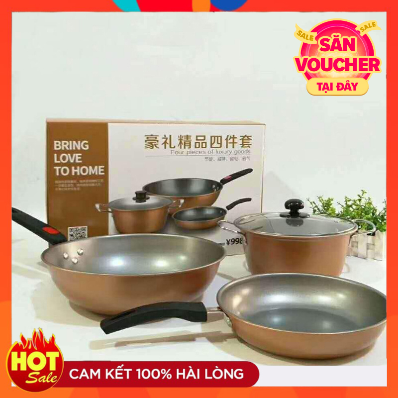 Combo 3 nồi chảo longziwei - bộ 3 1 nồi 2 chảo - nồi chảo chống dính - chảo thiết kế đa dạng, chất liệu cao cấp bền bỉ, lòng nồi chống ăn mòn - an toàn cho sức khỏe