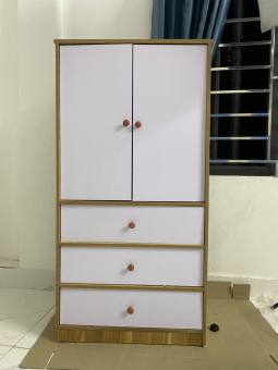 Tủ Đựng Quần Áo, Kệ Treo Đồ 4 Ngăn Kéo 2 Cánh Mở Gỗ MDF