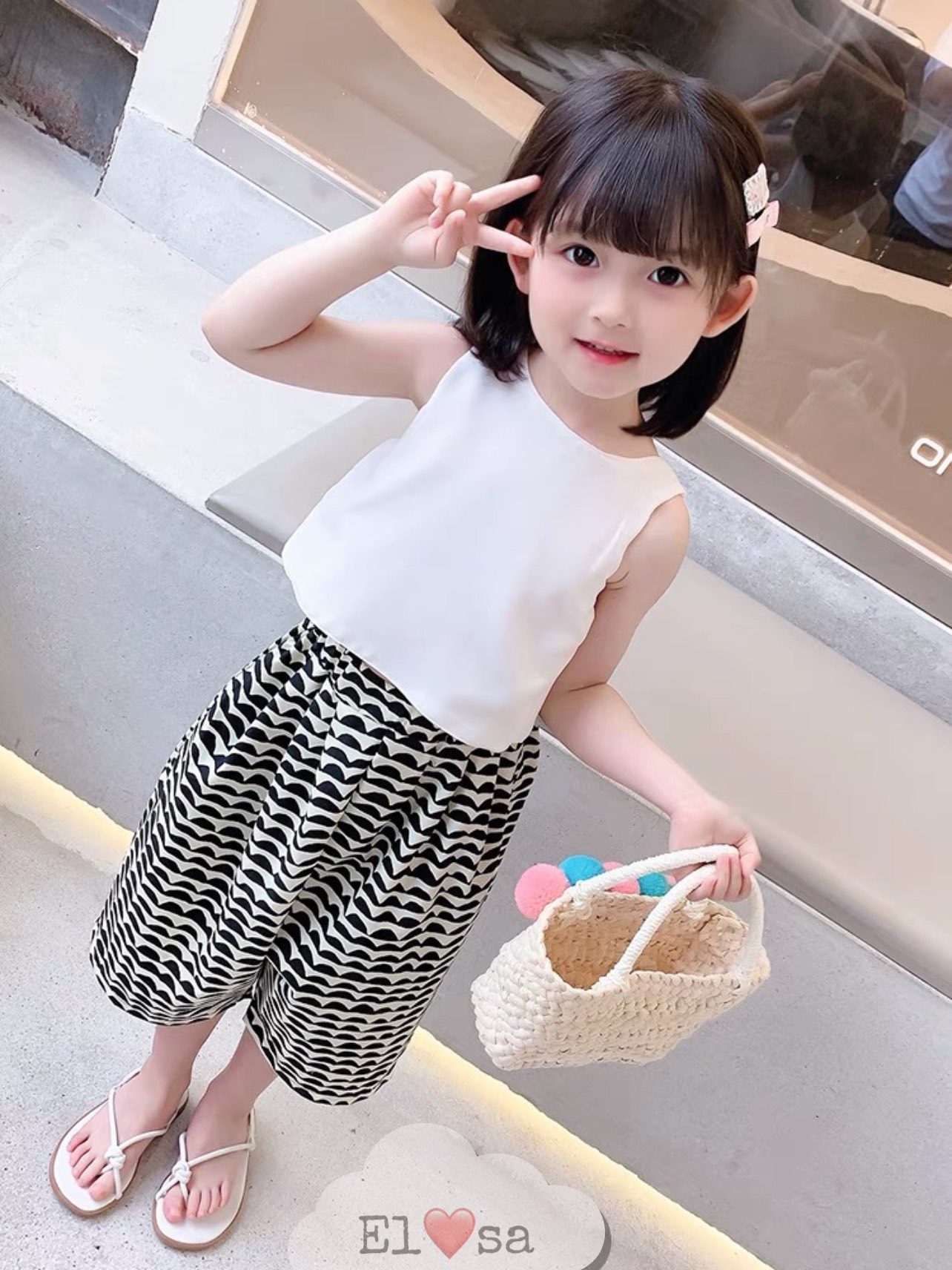 Quần áo bé gái - Set áo yếm nơ lưng kèm quần xếp ly siêu dễ thương cho bé
