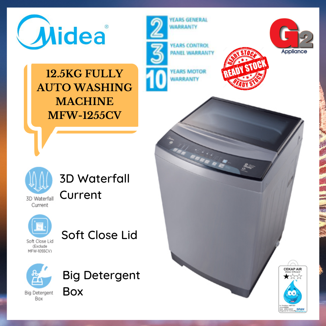 MIDEA (AUTHORISED DEALER + READY STOCK) 12.5kg FULLY AUTO WASHING MACHINE MFW-1255CV - MIDEA WARRANTY MALAYSIA