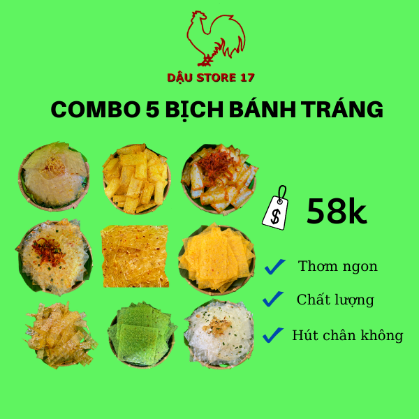 - Combo 5 bịch bánh tráng trộn