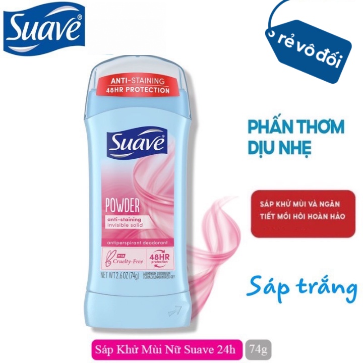 Sáp lăn khử mùi nữ Suave 24 Hour Protection Powder 74g - USA - date 12/2024