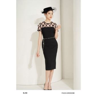 Đầm đen kim tuyến phối lưới thiết kế Elise FS2201189DIWOBK