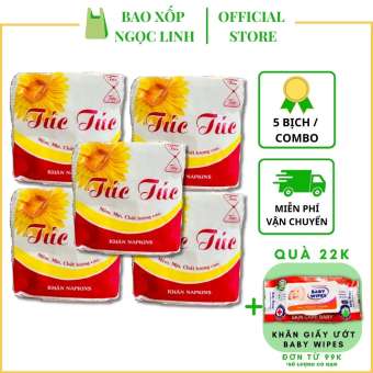 Combo 5 gói khăn giấy vuông Túc Túc napkins, Bao Xốp Ngọc Linh A41, khăn giấy ăn phù hợp với trẻ em, gia đình, lau tay, khăn dày dặn, mềm mịn