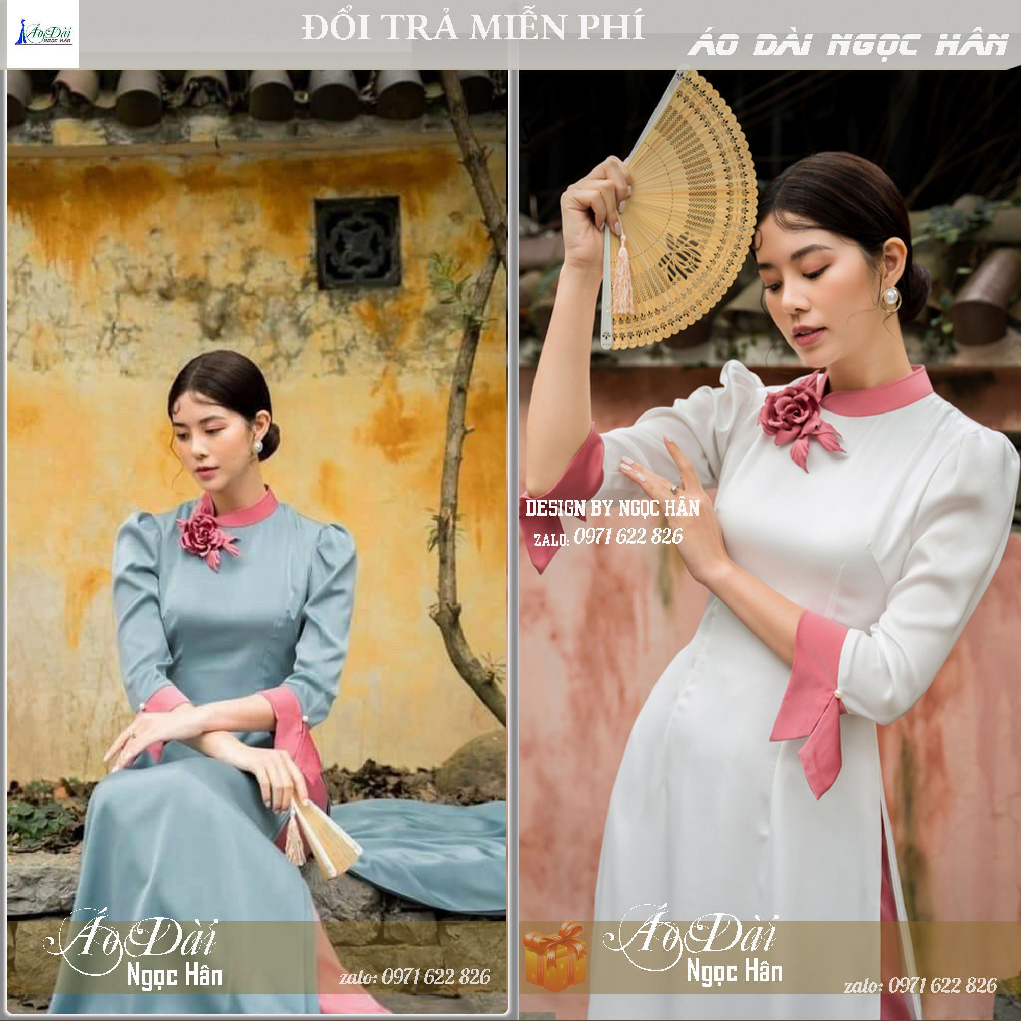 Áo dài cách tân nữ vai bồng tay lỡ a08