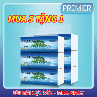 Khăn giấy lụa Premier Vinatissue 280 tờ - Mua 5 gói tặng 1 gói