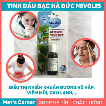 TINH DẦU XÔNG GIẢM VIÊM HỌNG, VIÊM MŨI  XOA BÓP ĐAU NHỨC - Tinh dầu bạc hà Đức  - Mivolis trị cảm cúm sát khuẩn cổ họng - Met Corner - Yêu hàng Đức