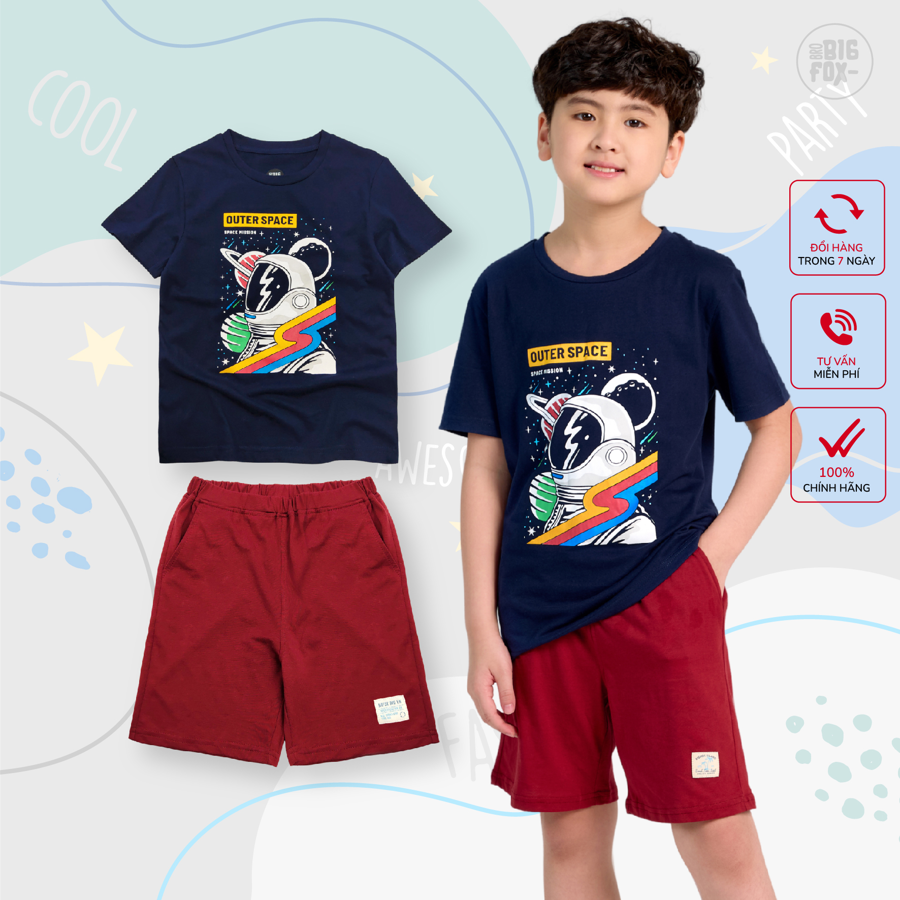Bộ bé trai size đại bộ đồ cộc tay cho bé chất cotton phong cách Âu Mỹ hình in phi hành gia 11 – 40 kg QATE