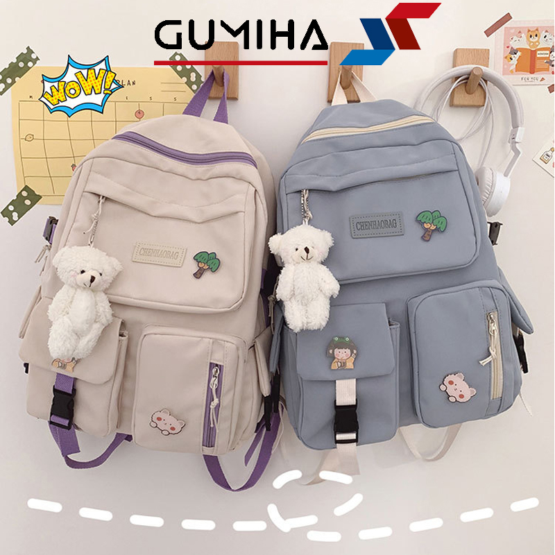 Balo Nữ Đi Học Ulzzang New Pro Tặng 3 Sticker Cặp Sách Nam Chất Dù Mịn Nhẹ Loại Đẹp GUMIHA