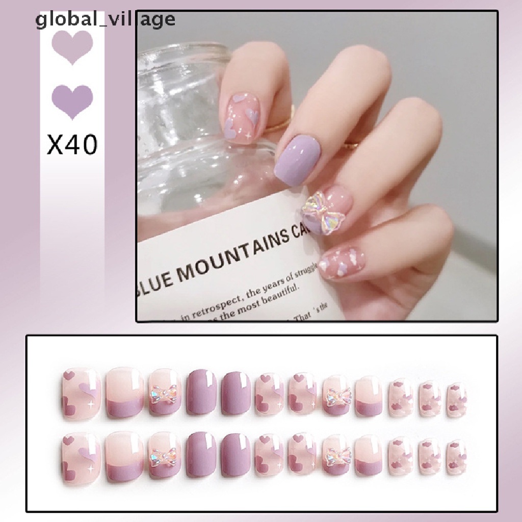 Bộ 24 Móng tay giả , nail giả A86 , móng có nơ(kèm keo dán)