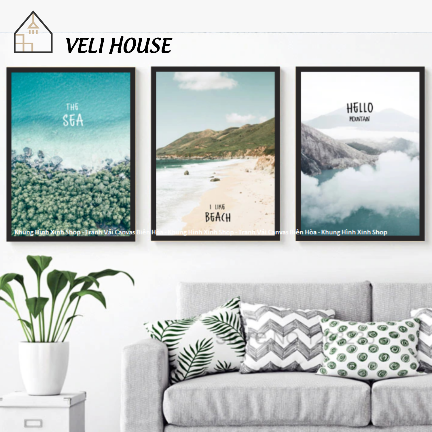 Bộ 3 tranh vải canvas trang trí tường kcv10 - Picnic - Kèm khung - 3 bức 30x42 cm - Veli house