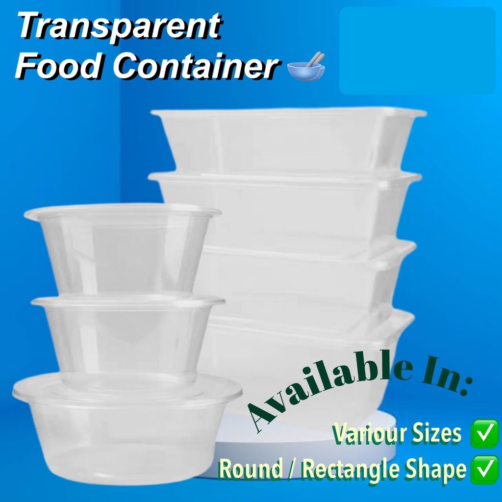 PP Rectangular / Round Transparent Plastic Food Conner Clear Lunch Box || Microwaveable Kotak Makanan