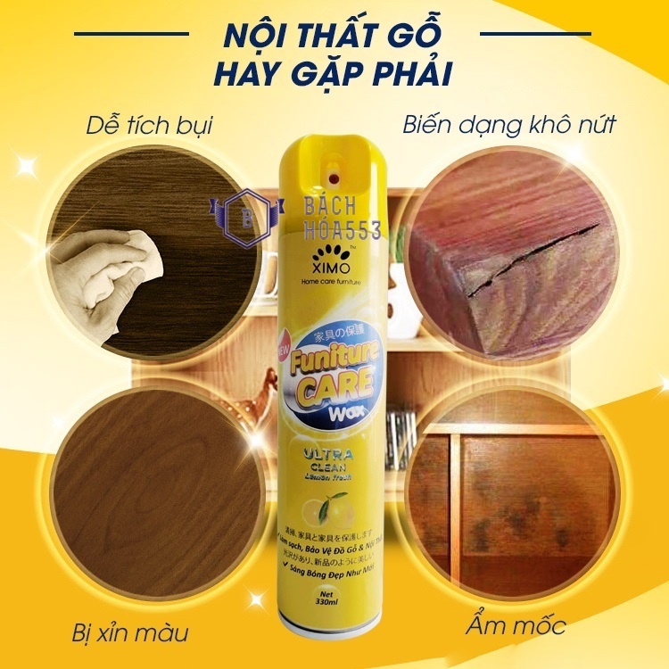 Chai xịt đánh bóng bảo dưỡng đồ gỗ ximo hương chanh chai 330ml - đánh bóng gỗ - vệ sinh đồ gỗ - bảo dưỡng đồ gỗ kl1001