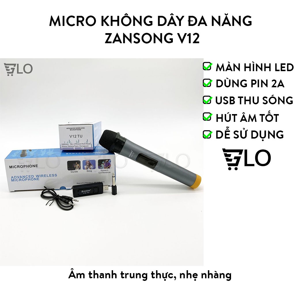 Micro không dây đa năng zansong v12 màn hình led
