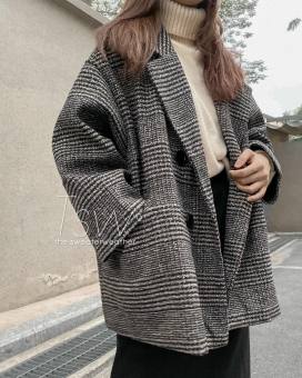 ÁO BLAZER DẠ KẺ 4 CÚC TÚI TRƯỚC, Áo Khoác dạ nữ cổ vest