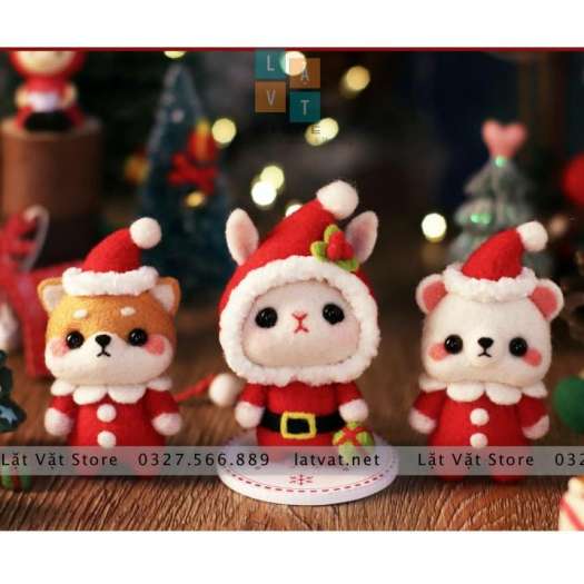 Bộ len chọc làm quà Giáng Sinh đơn giản - Có hướng dẫn và video - Needle felting Christmas Gift