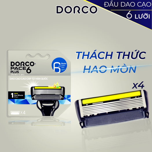 Vỉ 04 Đầu Cạo Râu 6 Lưỡi Dorco Pace 6 Plus SXA 5040-4B (6 Lưỡi + Đầu Cắt Tóc Mai)