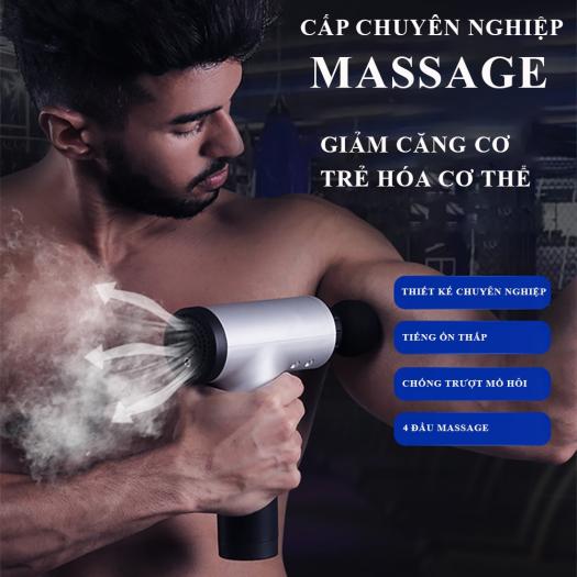 Súng massage cầm tay 4 đầu 6 chế độ - Súng bắn massage trị liệu đau mỏi vai gáy  giúp giãn cơ bắp tiện lợi