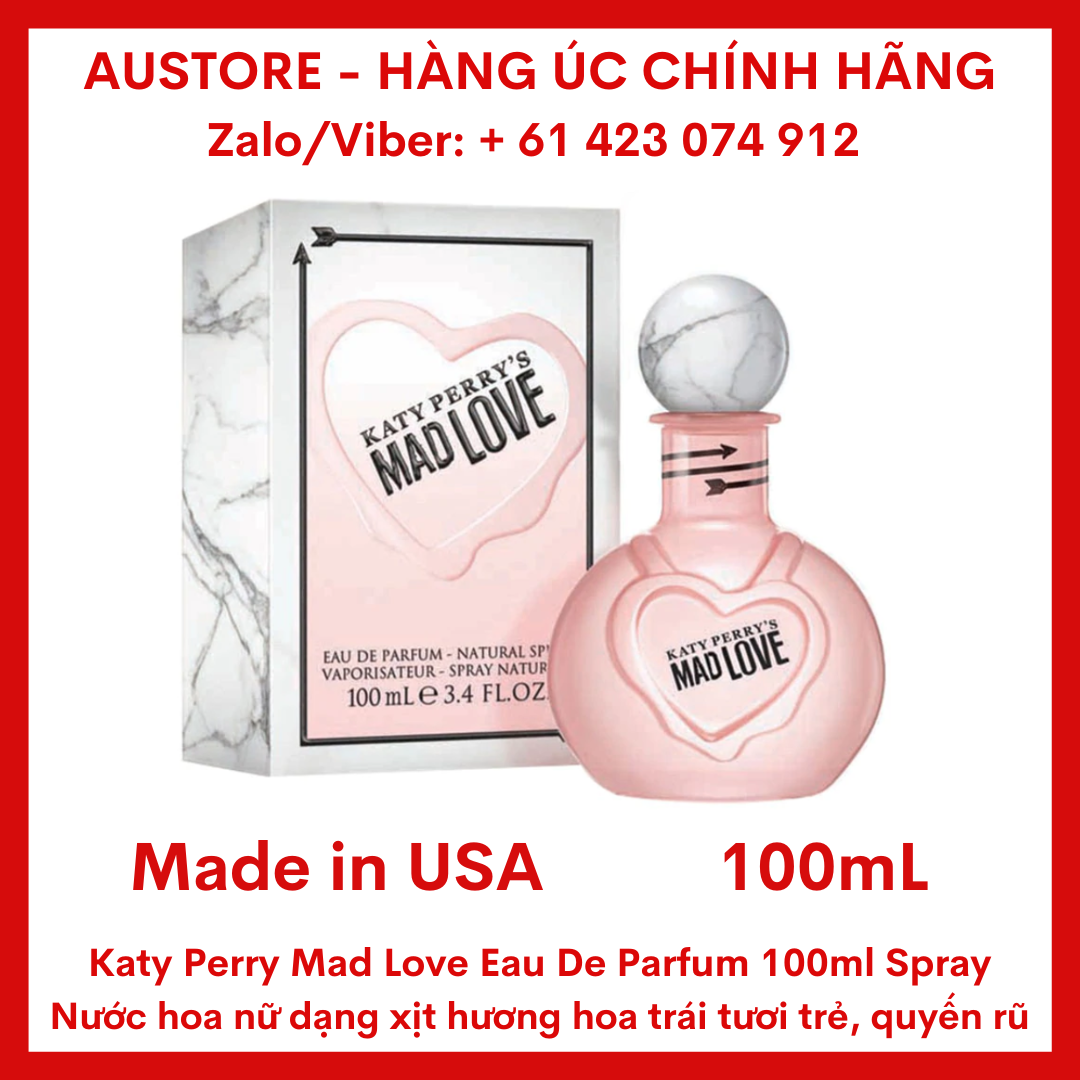 [Bill Úc, 100 mL] Nước hoa nữ Katy Perry Mad Love Eau De Parfum 100ml Spray (USA) xách tay Úc