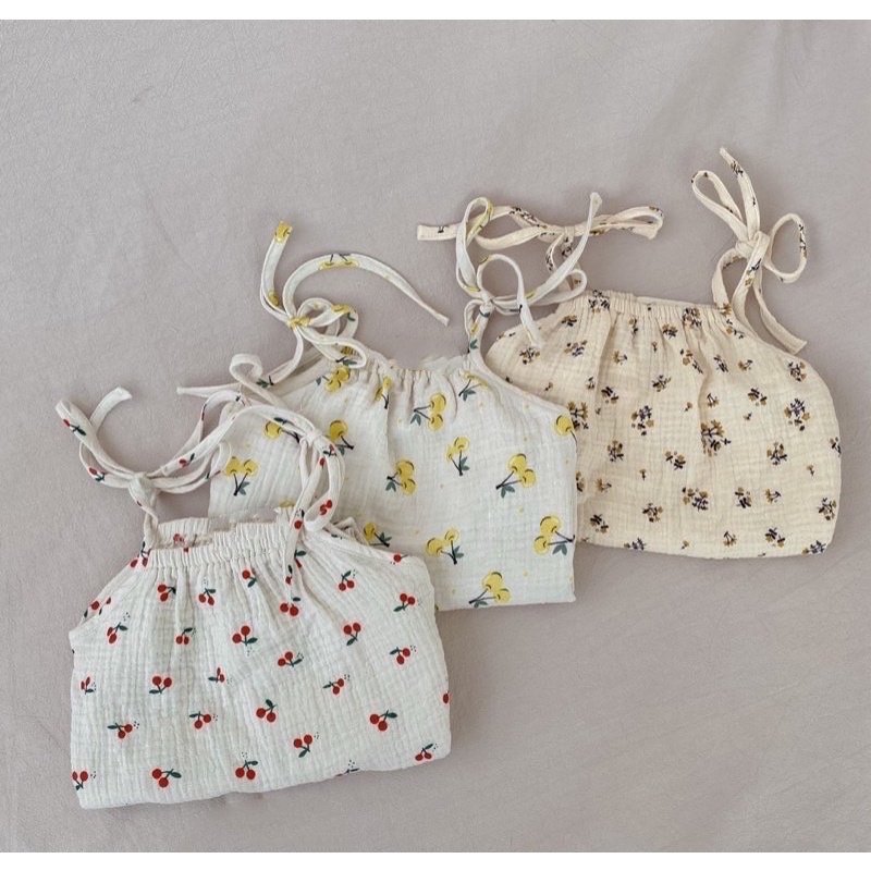Đồ bộ bé gái từ 4-14kg vải xô muslin - Đồ bộ cho bé gái quần áo 2 dây