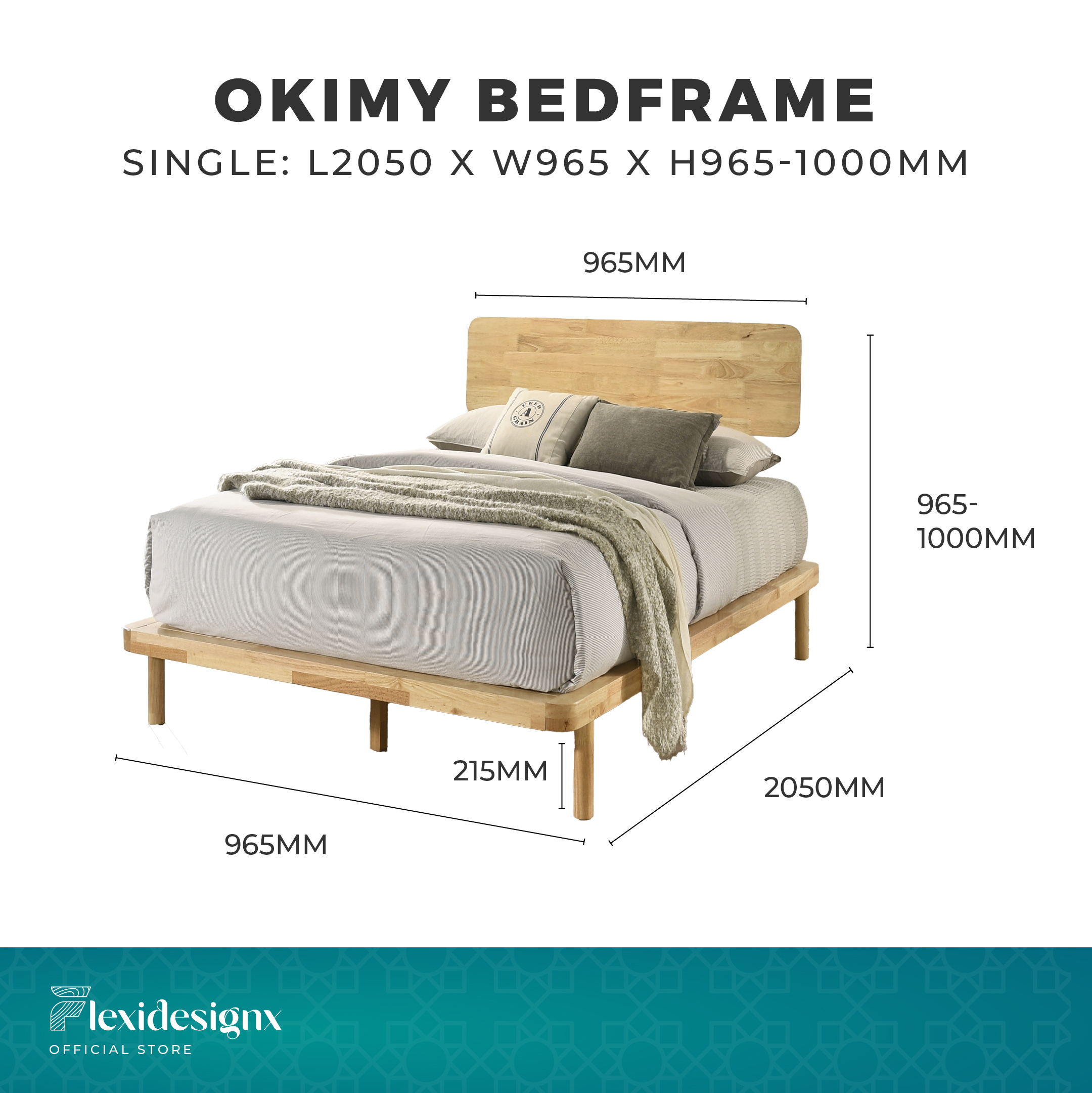 Solid Wood Bed Single / Super Single / Queen / King Size Wooden Bed Frame / Muji Feel Bed Frame Flexidesignx OKIMY · v2