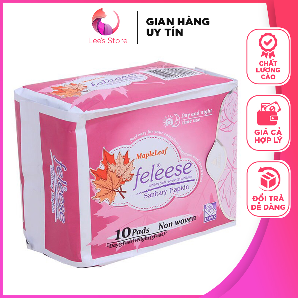 Băng vệ sinh FELEESE loại 10 miếng 7 miếng ban ngày + 3 miếng ban đêm L07 mặt cotton mềm mại, 5 lớp siêu thấm vách ngăn chống tràn - Lee's Store
