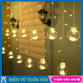 Dây đèn led bóng tròn thả rèm dài 3m 12 bóng lung linh trang trí nhà cửa, cây cối
