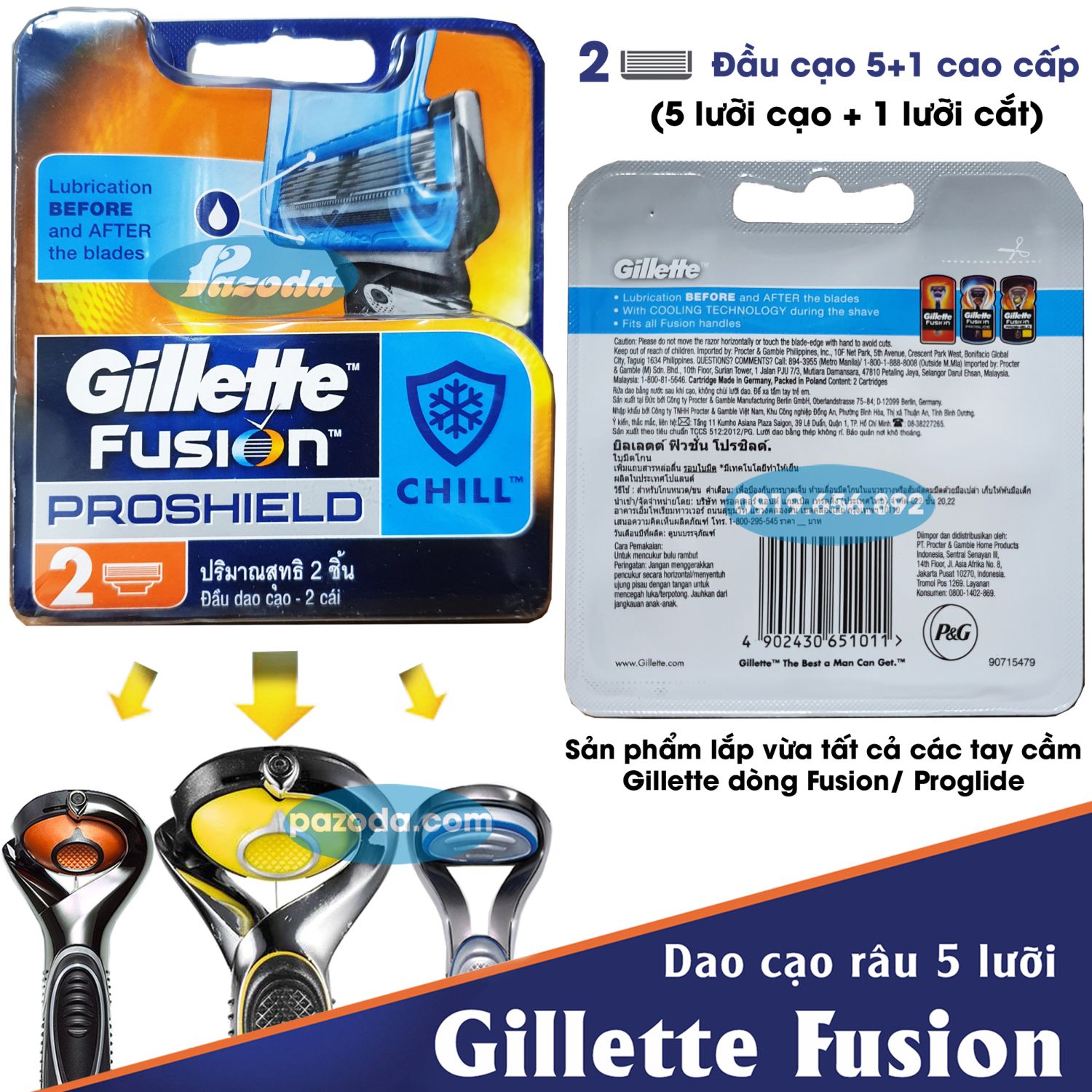 Hộp 2 đầu dao cạo Gillette Fusion Proshield Chill