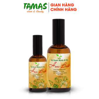Xịt Thơm Body & Tóc Hoa Bưởi TAMAS, Chai 50ml/100ml 100% được chiết xuất từ những bông hoa bưởi được chọn lọc, hương thơm thuần khiết như nước hoa, dưỡng da, tóc khỏe, có thể dùng làm bánh, làm thạch, nấu chè,...