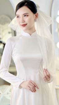 Bộ áo dài cô dâu lụa ngọc trai cao cấp phối trai sang chảnh