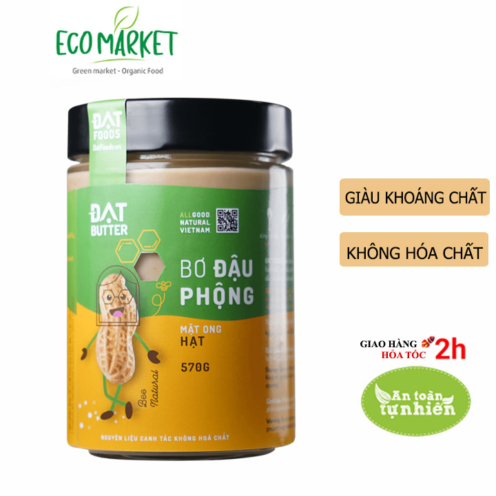 Bơ đậu phộng tự nhiên mật ong có hạt Đạt Butter 500g - Bao bì mới