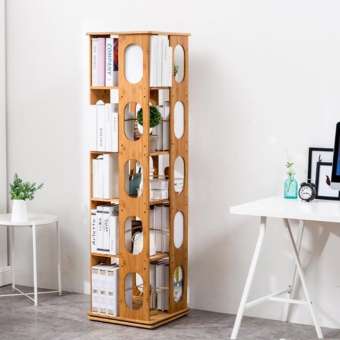 Kệ Sách Gỗ - Giá sách gỗ xoay 360 độ - Kệ Sách Đứng Để Sàn- kệ sách 5 tầng, bằng gỗ tre tự nhiên